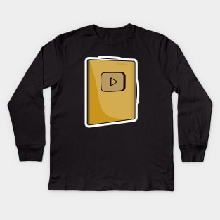 Gold color you tube play button award sticker design vector illustration. Victory object icon concept. Play button logo symbol icon. Kids Long Sleeve T-Shirt